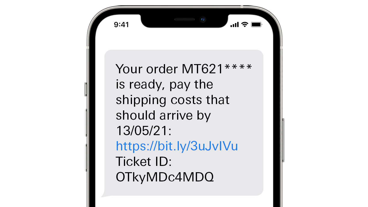 Your order MT621**** is ready, pay the shipping costs that should arrive by 13/05/21: https://bit.ly/3uJvIVu Ticket ID: OTkyMDc4MDQ
